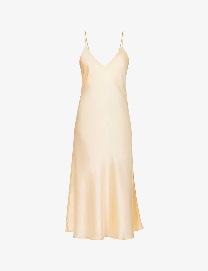 Olivia Von Halle Mossy V Neck Silk Satin Nightdress