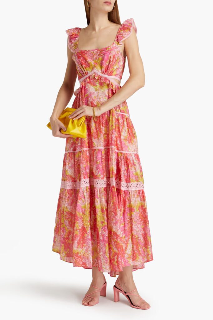 Loveschackfancy Madsen Cutout Floral Print Cotton Silk Blend Maxi Dress