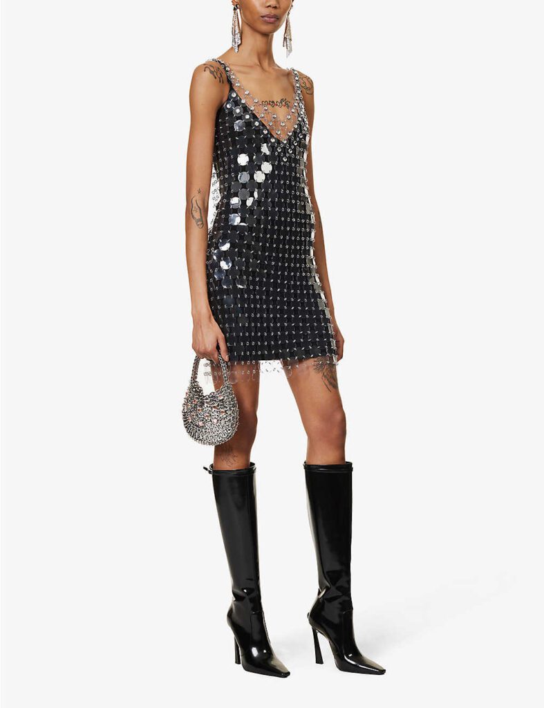 Paco Rabanne Disc Embellished V Neck Mini Dress