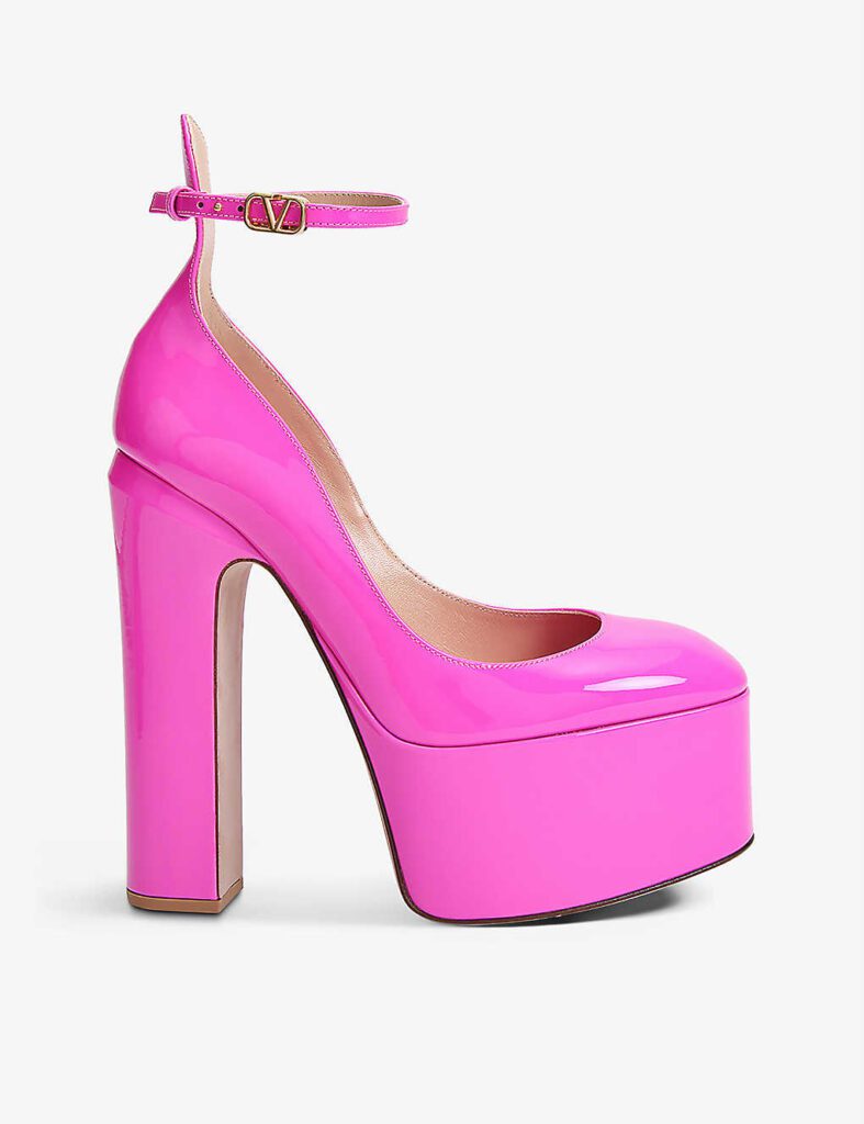 Valentino Garavani Leather Heeled Platforms Fuchsia