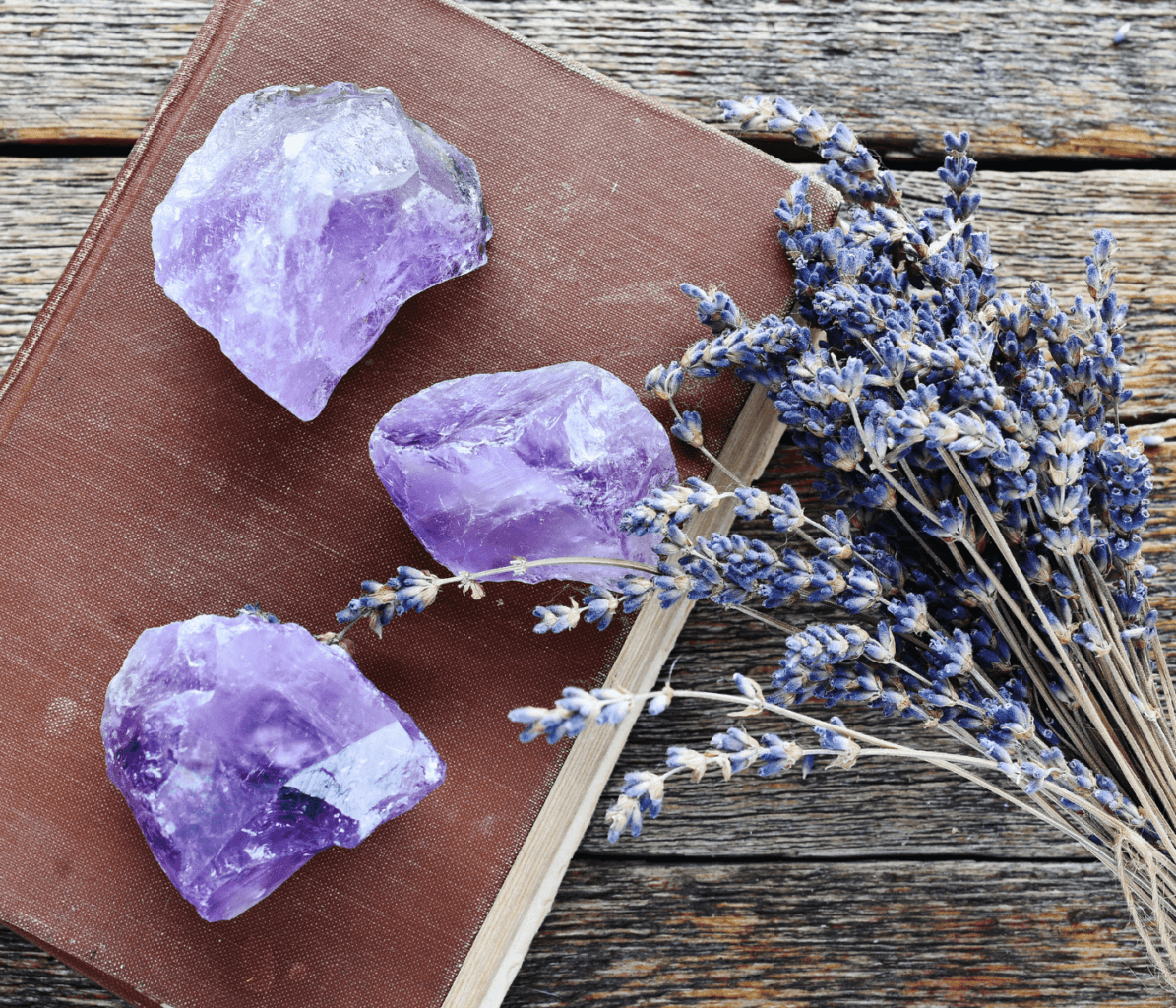 Amethyst Crystals with Lavender for Crystal Therapy and Relaxation