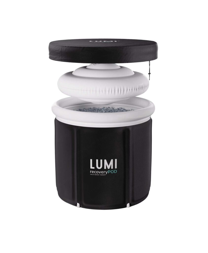 Lumi Recovery Pod portable cold water therapy tub with insulated lid and inflatable design for ice baths and heatwave cooling