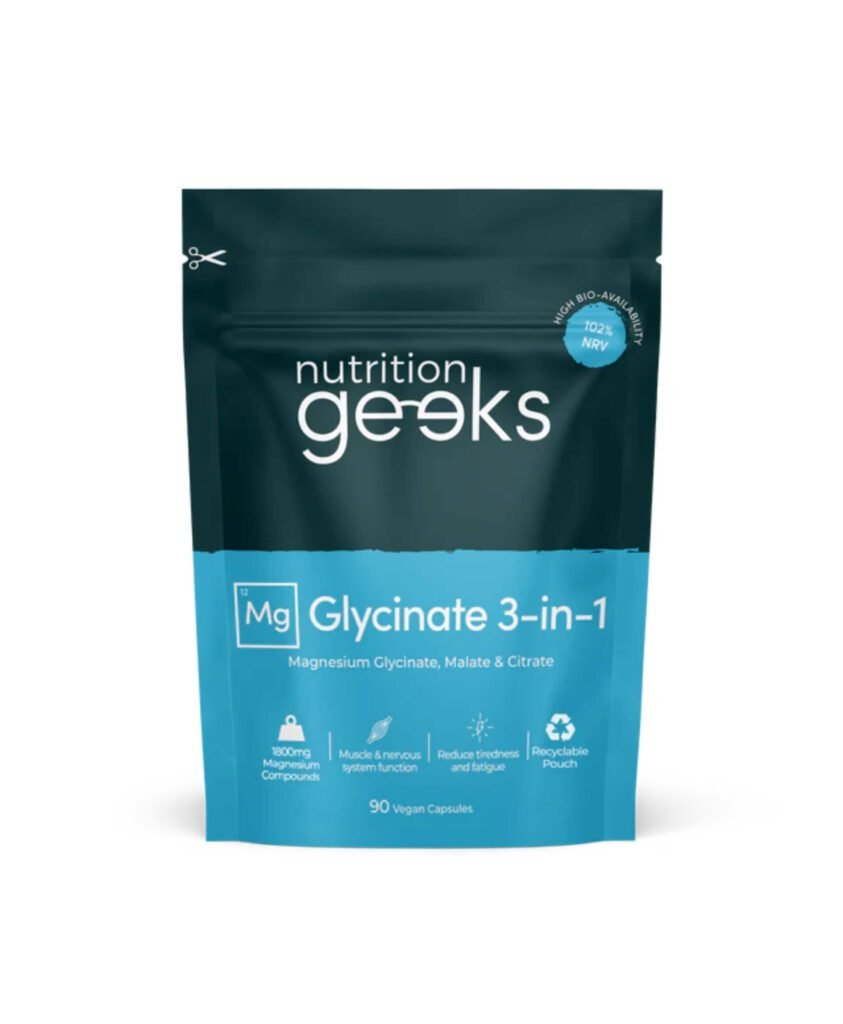 Nutrition Geeks Magnesium Glycinate 3-in-1 supplement with magnesium glycinate, malate, and citrate