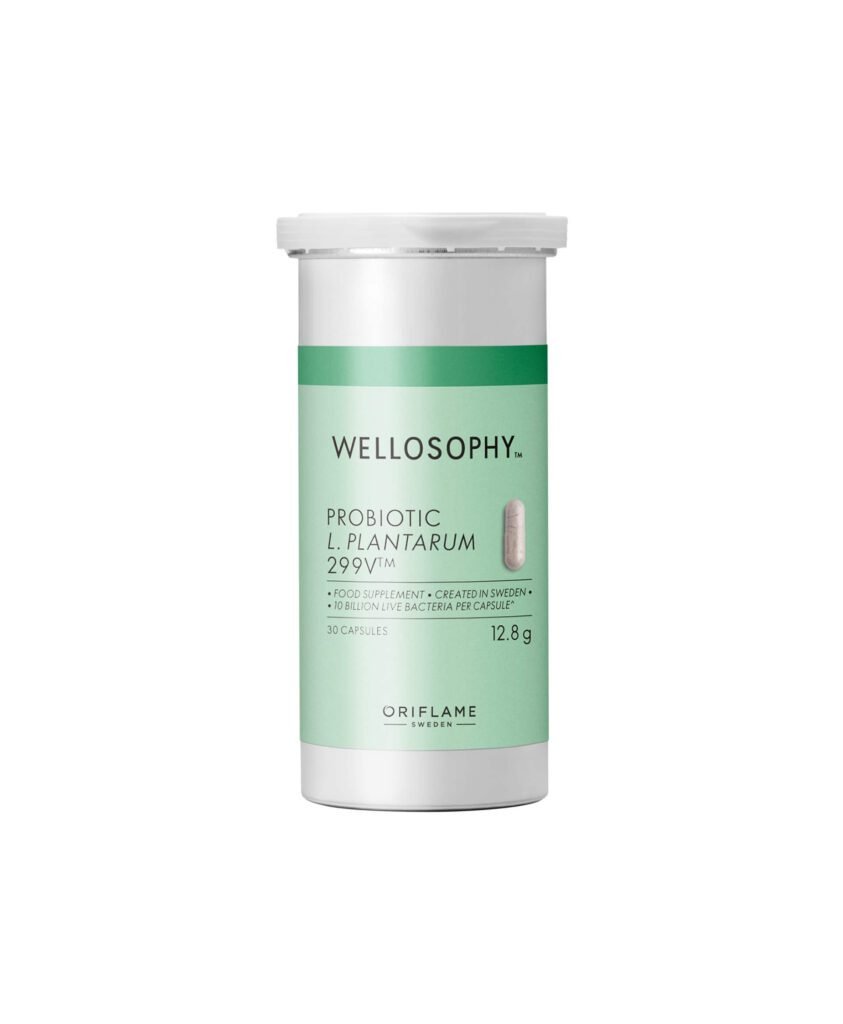 Oriflame Wellosophy Probiotic L. Plantarum 299v supplement – 30 capsules with 10 billion live bacteria per capsule, supporting women's gut and digestive health