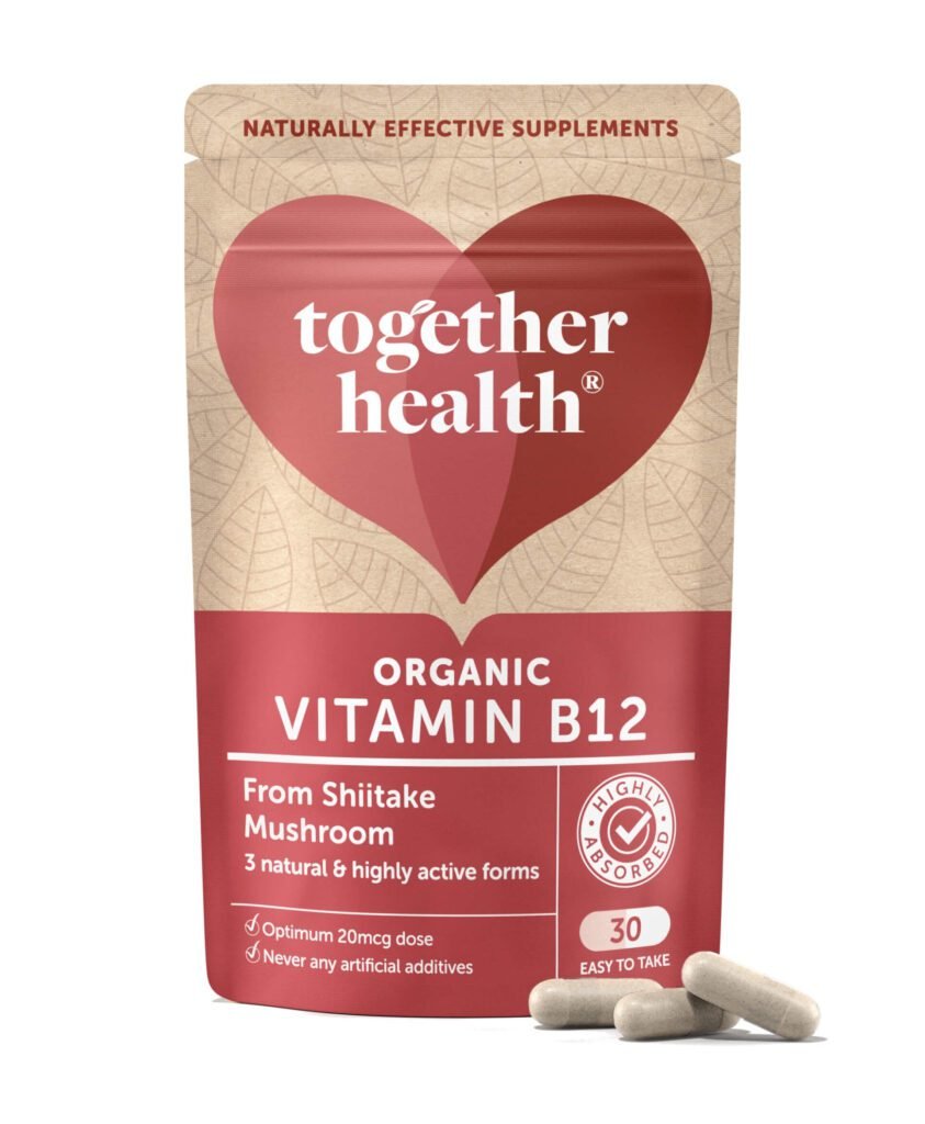 Together Health Organic Vitamin B12 supplements from shiitake mushrooms to support energy, brain health, and nervous system function
