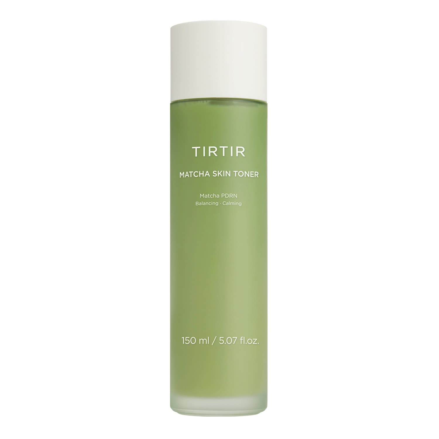 Green bottle of TirTir Matcha Skin Toner on a white background.