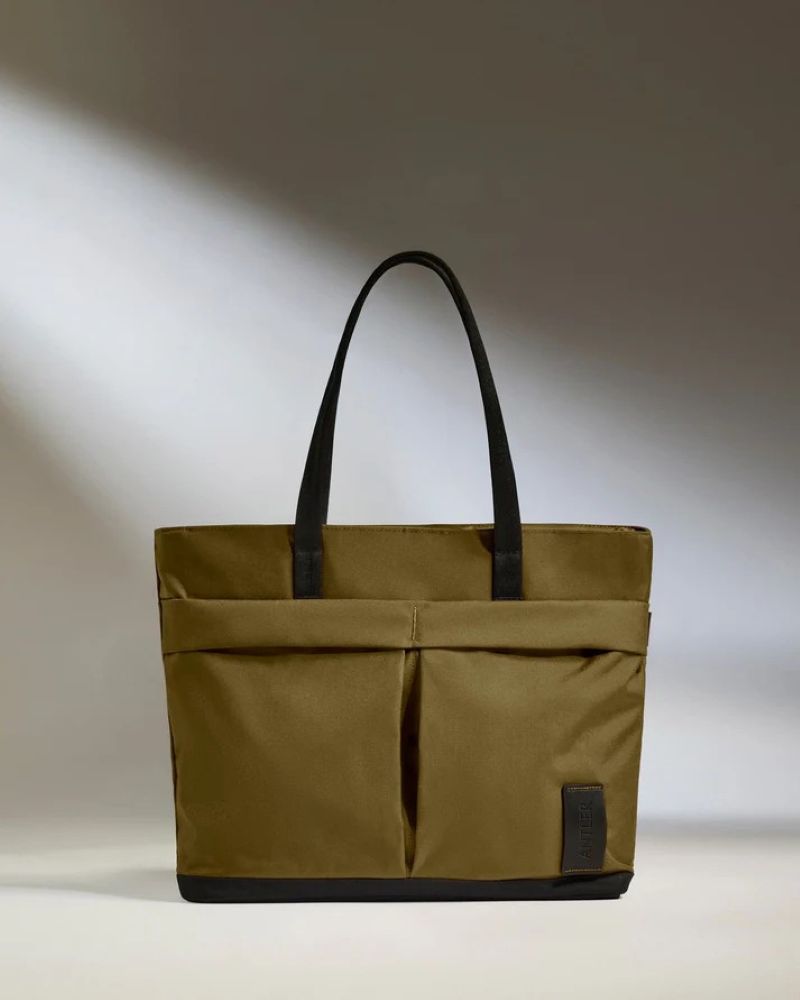 Olive green Antler Urban Core tote bag with durable fabric and black contrast handles. This practical, lightweight tote offers ample storage and a modern design ideal for commuting or travel.