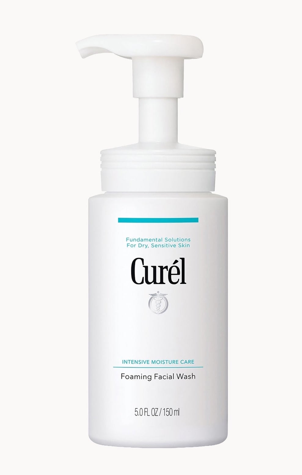 A white pump bottle of Curél Foaming Facial Wash