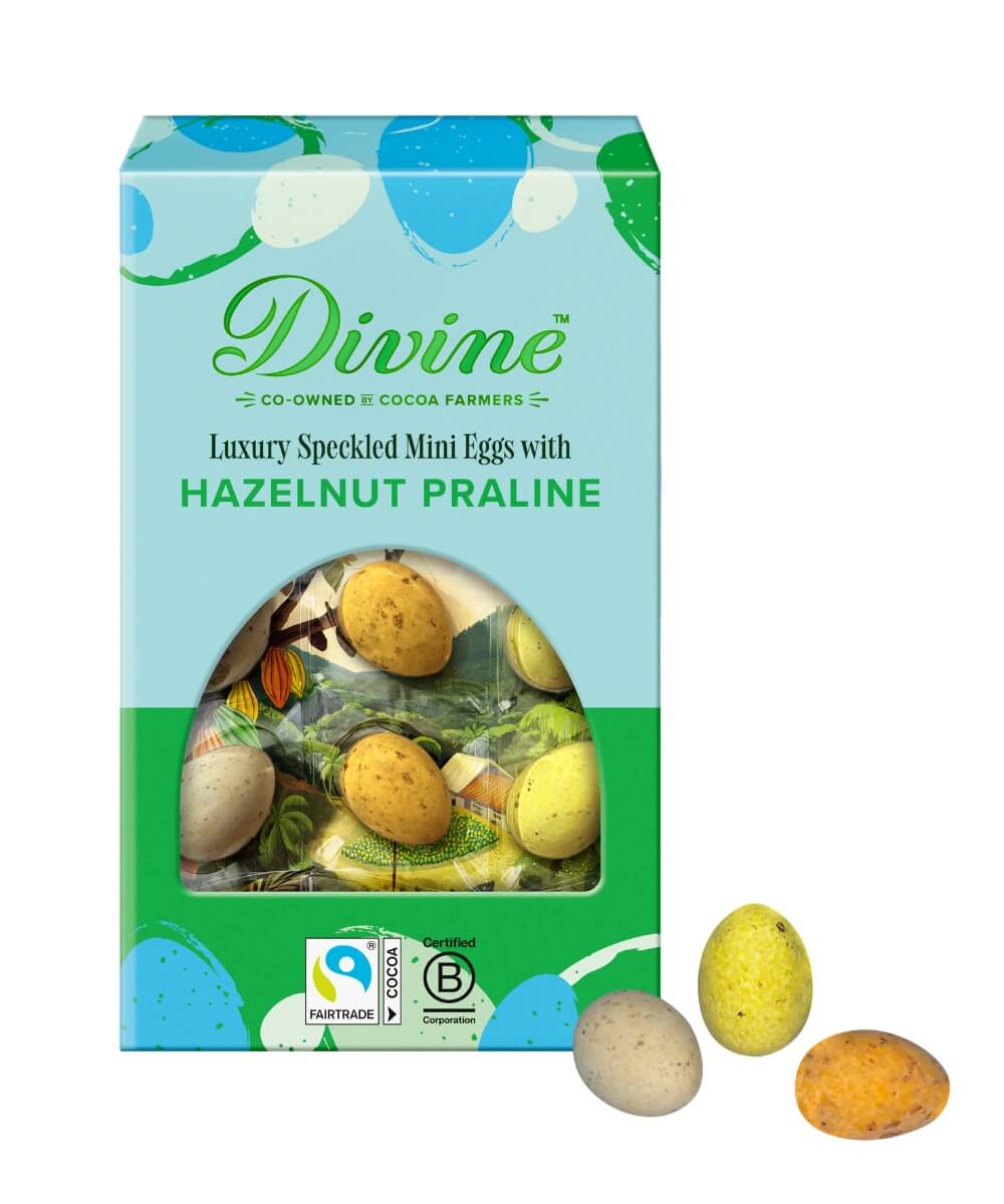 Divine Luxury Speckled Mini Eggs with Hazelnut Praline for Easter - palm oil-free min eggs 