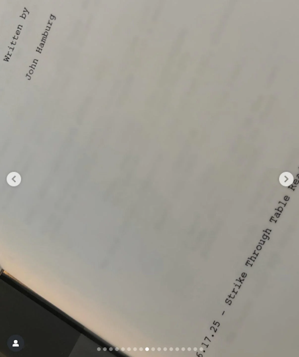 Script page from Focker-In-Law credited to John Hamburg, shared by Ariana Grande on Instagram during filming.