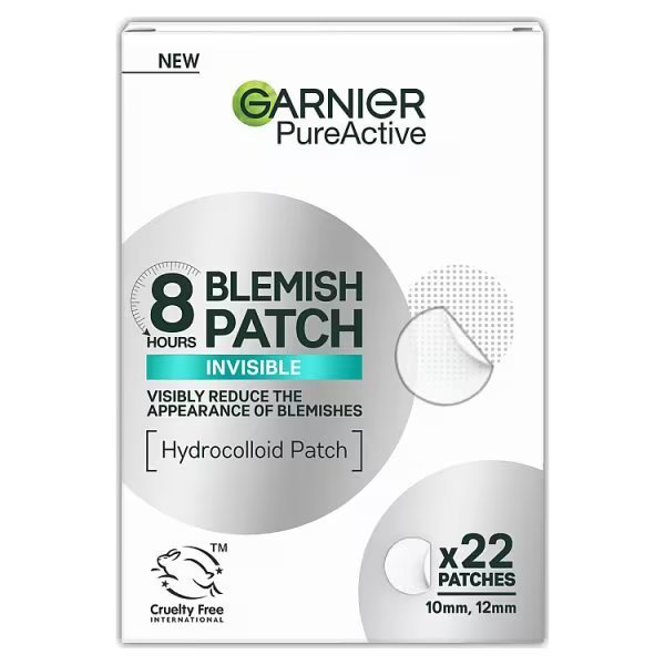 Garnier PureActive 8 Hours Blemish Patch, Invisible, Hydrocolloid Patch, 22 patches, 10mm, 12mm