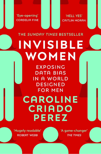 Red cover with stylised gender icons in green and white. The book investigates gender data bias and reveals how systems and products often overlook women’s needs.