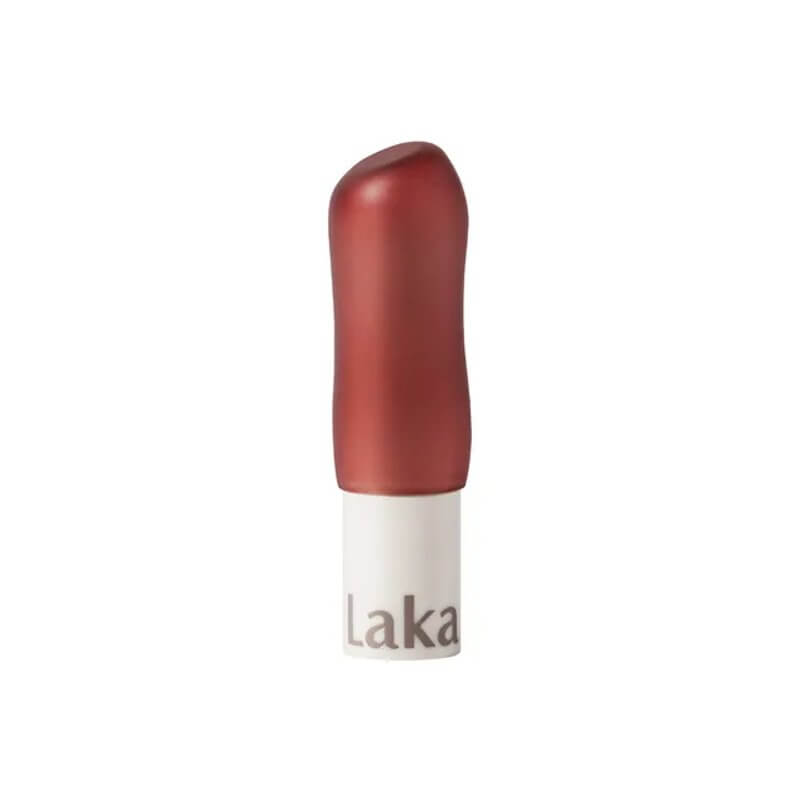 Laka vegan lip balm in a deep red shade with a white bottom 