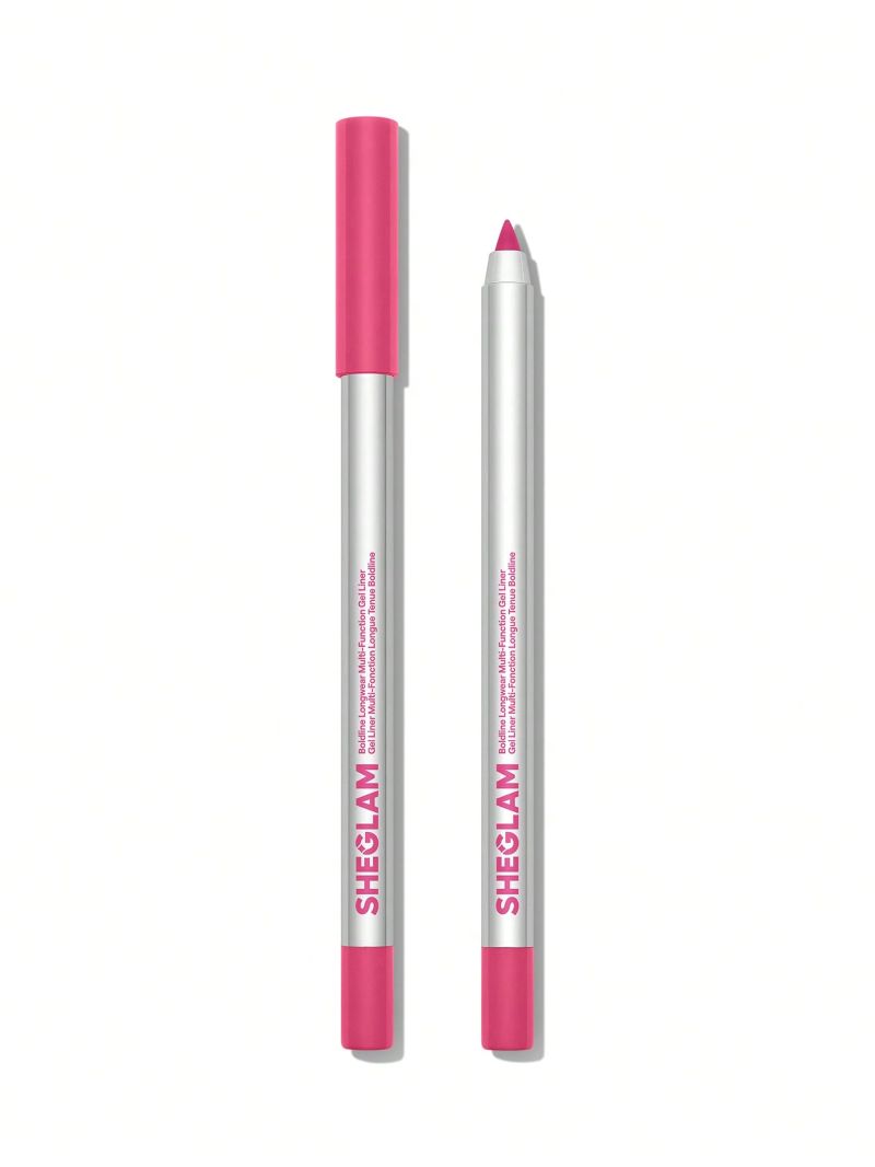 Two Sheglam gel liners with bright pink tips and silver bodies, one capped and one exposed