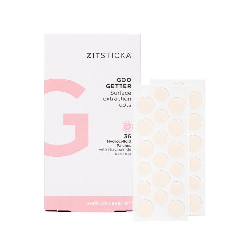 Zitsticka Goo Getter Pimple Patches for Face, 36 pack, featuring hydrocolloid, niacinamide, and tea tree ingredients